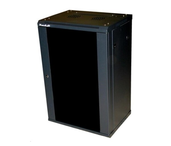 XtendLan 19" nástěnný rozvaděč 18U 600x450, nosnost 60 kg, skleněné kouřové dveře, rozložený, černý EDF_1030986