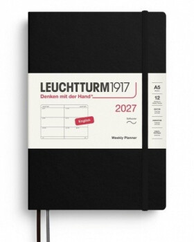 Týdenní plánovač Black, Medium A5 2027, Softcover, anglicky