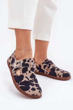 Semišové Polobotky Barefoot Dámské S Přezkou Patches Zazoo N1261 Hnědo-Bežové 40