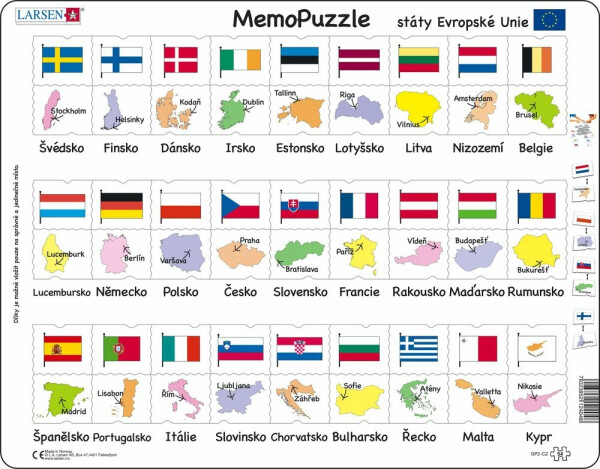 Puzzle MAXI Memo státy, hlavní města, vlajky/54 dílků