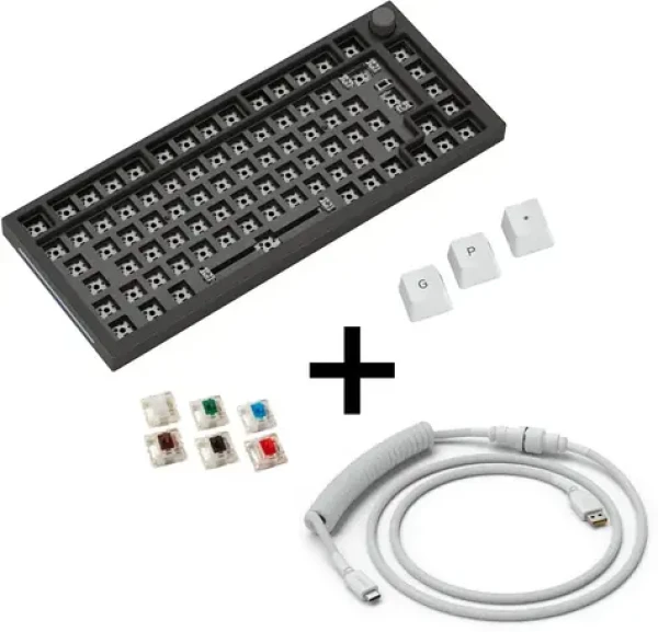 Glorious GMMK Pro White on Black 75% TKL / herní klávesnice / mechanická / spínače Gateron Clear / GPBT keycaps / RGB (GABU-471)