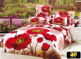 DumDekorace Povlečení na postel s 3D potiskem červených květů prostěradlo zdarma 160 x 200cm