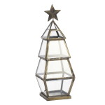 MADAM STOLTZ Kovová lucerna Christmas Tree 37 cm, zlatá barva, sklo, kov