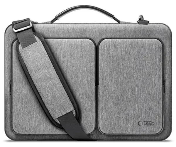 Tech-Protect Defender Bag 13-14" šedá / Brašna pro notebook / polstrovaná / 4 kapsy / nastavitelný popruh (5906302372874)