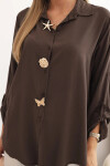 Dámská košile s viskózou a ozdobnými knoflíky a límečkem hnědá UNI