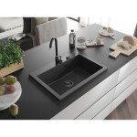 MEXEN/S - Elix granitový dřez 1-miska 700 x 500 mm, černá kropenatá, sifon černá 6526701005-76-B