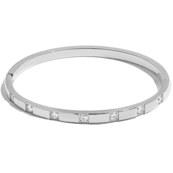 Pevný bangles náramek se zirkony, chirurgická ocel, Stříbrná