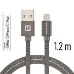 Swissten 71524202 USB 2.0 typ A na Lightning, USB 2.0, zástrčka A - zástrčka Lightning, MFi, opletený, 1,2m, šedý