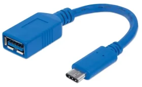 Manhattan USB-C - USB-A modrý / Kabel / USB 3.2 Gen 1 / 5 Gbit/s / 0,15 m (353540)