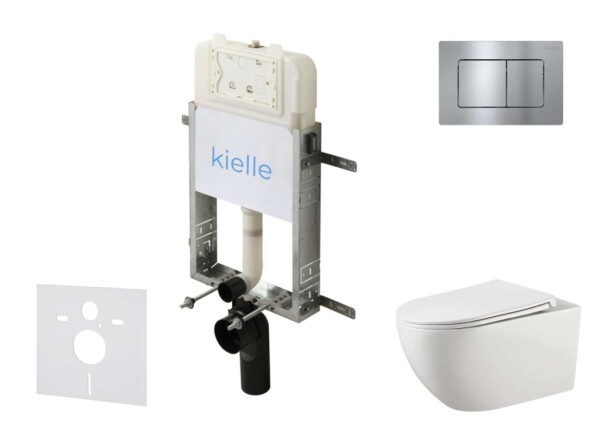 Kielle - Genesis New Set předstěnové instalace, klozetu Gaia, Rimless, sedátka softclose a tlačítka Gemini New III, lesklý chrom 30528SZ17