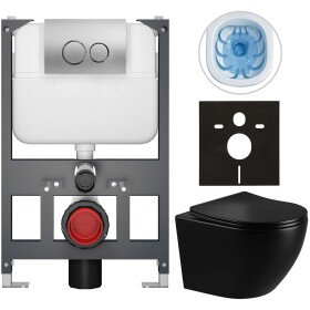 CERANO - Kompletní WC set Basic/Cesso - černá lesklá - WC tlačítko Dualo/Stříbrná - závěsné - nízký modul - předstěnová instalace - 49x36 CER-8050BD86299