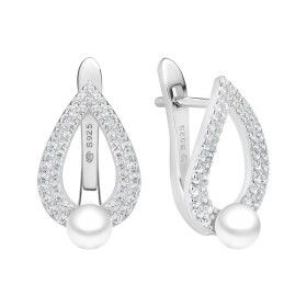 Stříbrné náušnice s bílou perlou a zirkony Graciela - stříbro 925/1000, Stříbrná Bílá