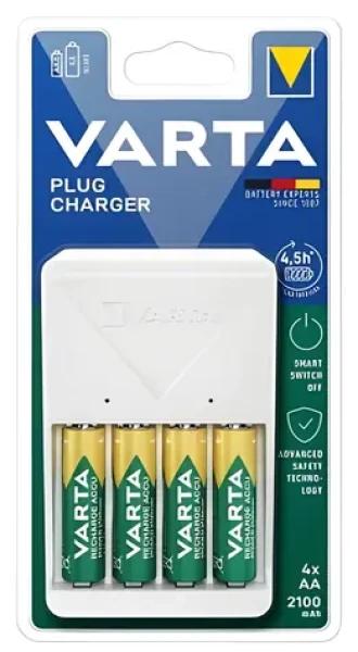 Varta Plug Charger bílá / Nabíječka baterií / 4x AA 2100 mAh / NiMH (57657101451)