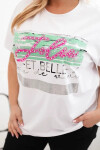 Dámská halenka Plus Size s flitrovým nápisem bílá + zelená UNI