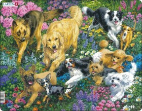Puzzle MAXI - Psi v poli s květinami/32 dílků - Larsen