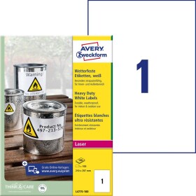 Avery-Zweckform L4775-100 Fóliové etikety 210 x 297 mm poylesterová fólie bílá 100 ks trvalé barevná laserová tiskárna, laserová tiskárna, barevná kopírka,