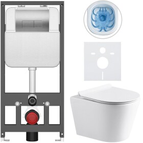 CERANO Kompletní WC set Basic/Carlito - bílá lesklá - WC tlačítko Modulo/Stříbrná - závěsné - předstěnová instalace - 48,5x36,5 cm