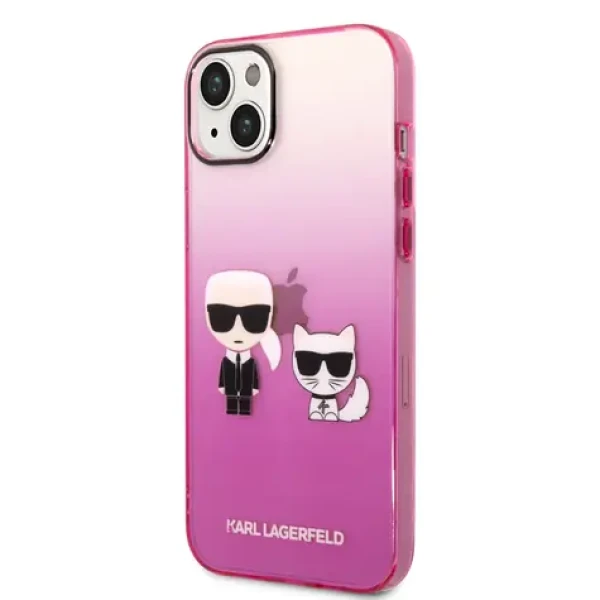 Pouzdro Karl Lagerfeld Gradient Karl and Choupette iPhone 14 Plus růžové