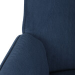 Křeslo, potah modrá manšestrová látka, dřevěné nohy, masiv kaučukovník