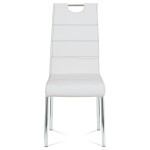 Jídelní židle, potah bílá ekokůže, černé prošití, kovová čtyřnohá chromovaná pod