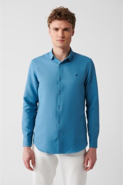 Avva Men's Petrol Easy-to-Iron Classic Collar See-through Cotton Slim Fit Slim-Fit Shirt