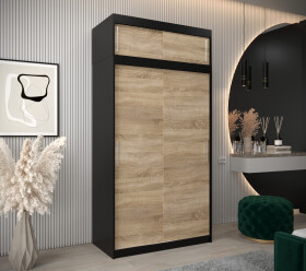 Šatní skříň Abi T0 s nástavcem Barva korpusu: Černá, Rozměry: 120 cm, Dveře: Dub sonoma