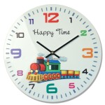 DumDekorace Dětské nástěnné hodiny v bílé barvě s vláčkem HAPPY TIME