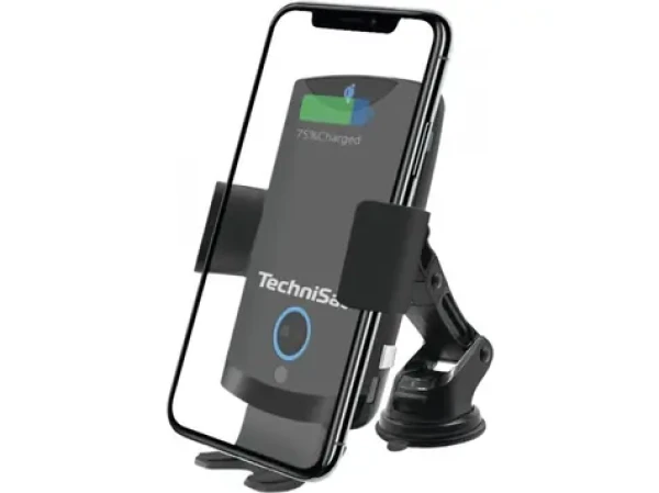 TechniSat Smartcharge 2 Nabíjecí držák telefonu do auta černá / 65-100 mm / do mřížky / na sklo / Qi / USB-C / 10W (V058H)