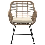 Relaxační set stůl + 2 židle, kov, umělý ratan, látka béžová, deska stolku polywood