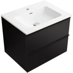 CERANO - Koupelnová skříňka Velora - černá matná, úchytka černá + keramické umyvadlo Novo - bílá lesklá - 61x54,5x46,5 CER-979889