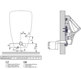 SANELA - Senzorové pisoáry Pisoár LIVO s radarovým splachovačem a integrovaným zdrojem 230 V AC, Bluetooth, bílá SLP 31RZ