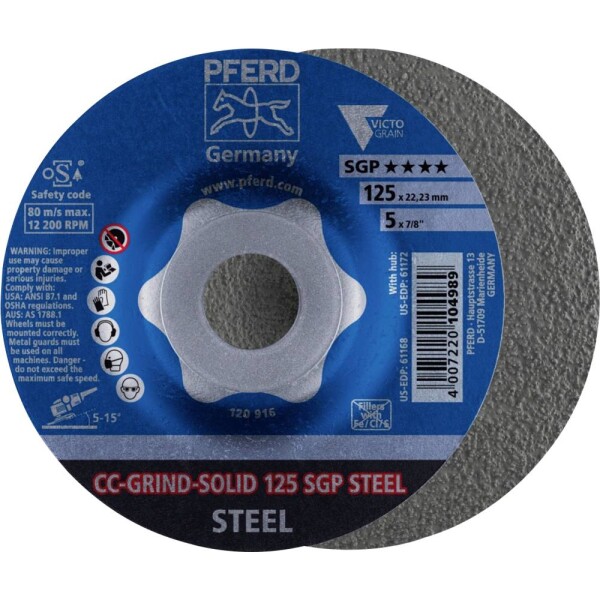 PFERD 64187126 CC-GRIND-SOLID 125 SGP STEEL brusný kotouč Průměr 125 mm Ø otvoru 22.23 mm 10 ks