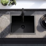 REA - Ocelový dřez Leo 50 Black s kuchyňskou baterií KPL-96005
