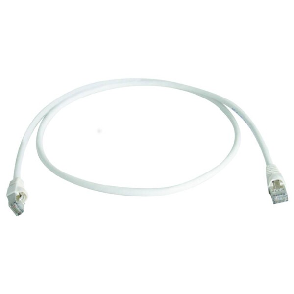 Telegärtner 100008658 RJ45 síťové kabely, propojovací kabely CAT 6A S/FTP 5.0 m bílá samozhášecí, S průchodkou chránící proti zlomení 1 ks