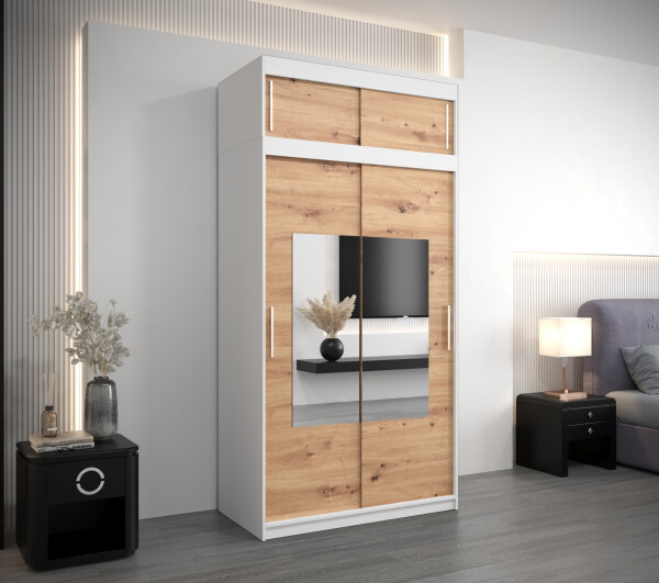 Šatní skříň Abi To s nástavcem Barva korpusu: Bílá, Rozměry: 120 cm, Dveře: Dub sonoma