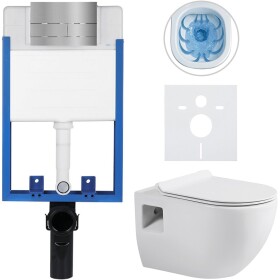 CERANO Kompletní podomítkový WC set Lite/Dure - bílá lesklá - WC tlačítko Line, nerez - k zazdění - 51x35 cm