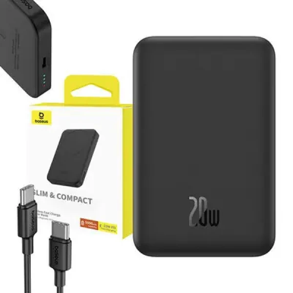Rozbaleno - Baseus P10022107113-00 černá / Powerbanka / 5000mAh / USB-C / MagSafe / 20W / rozbaleno (P10022107113-00.rozbaleno)