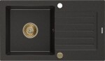 MEXEN/S - Pablo granitový dřez 1 s odkapávačem 752 x 436 mm, černá/zlatý metalik, + zlatý sifon 6510751010-75-G