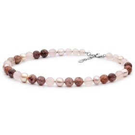 Korálkový náhrdelník Kate - řiční perla, jahodový a růžový křemen, Barevná/více barev 45 cm