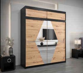 Šatní skříň Abi Bo s nástavcem Barva korpusu: Černá, Rozměry: 200 cm, Dveře: Dub artisan