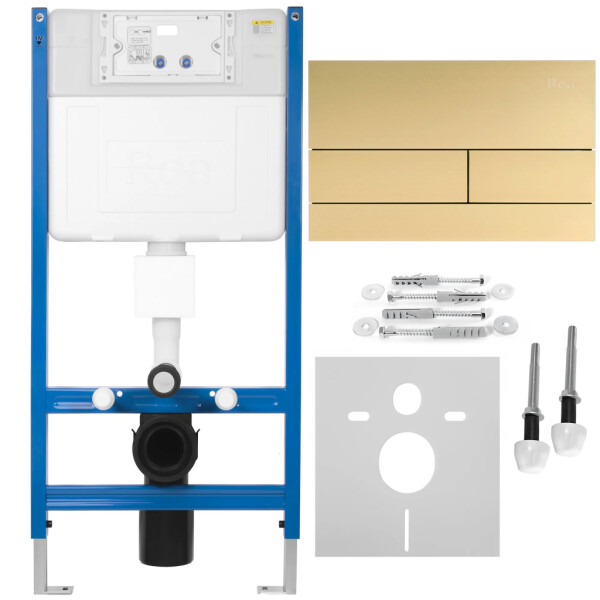 REA/S - Podomítkový WC systém K011A-Q + tlačítka T Brush Gold KPL-E0055