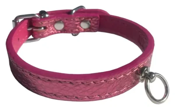HUHUBAMBOO Obojek METAL růžový S / Pro chrty / 14 mm x 21-27 cm / Hovězí kůže (355422)