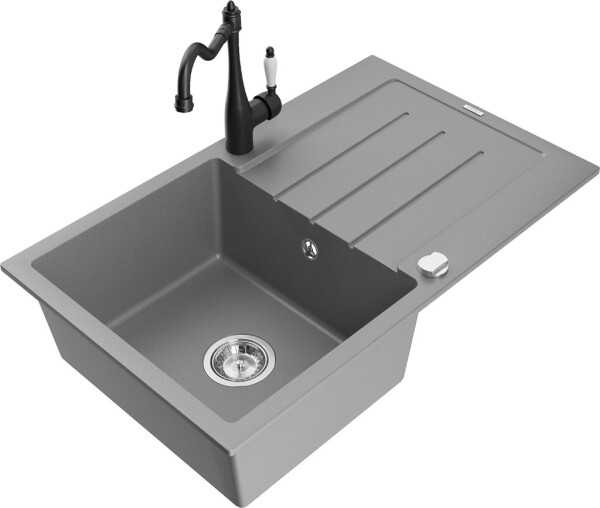 MEXEN/S - Bruno granitový dřez 1-miska s odkapávačem včetně baterie Carla, šedá 6513-71-670700-70