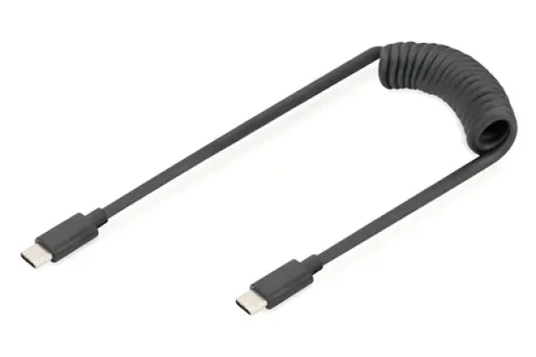Digitus USB-C - USB-C černá / Spirálový nabíjecí kabel / USB PD 60W / 480 Mbit/s / 1m (AK-300431-006-S)