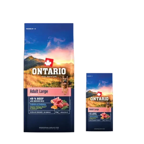 Ontario Adult Large Beef Brown Rice 2x12kg + Barel ZDARMA / Granule pro dospělé psy