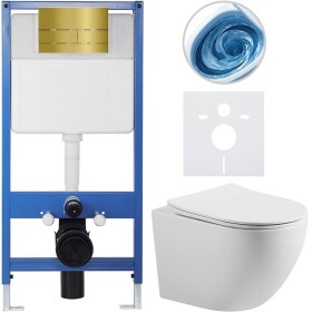 CERANO - Kompletní WC set Profi/Cesso - bílá lesklá - WC tlačítko Line. zlatá - předstěnová instalace - 49x36 CER-8050BD84363