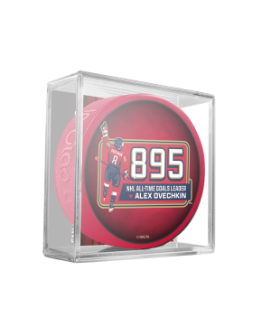 Inglasco / Sherwood Puk Washington Capitals NHL Alex Ovechkin 895 All-Time Goals Leader Collectors Souvenir Red Puck- In Cube