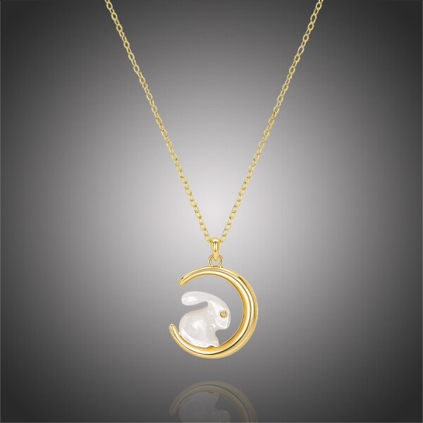 Stříbrný náhrdelník Nefritový králíček, stříbro 925/1000, Zlatá 41 cm + 3 cm (prodloužení)