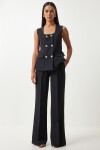 Happiness İstanbul Women's Black Square Collar Woven Vest Trousers Suit