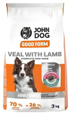 John Dog Good Form Medium Large Adult telecí s jehněčím 3 kg / Kompletní krmivo pro psy / střední a velká plemena